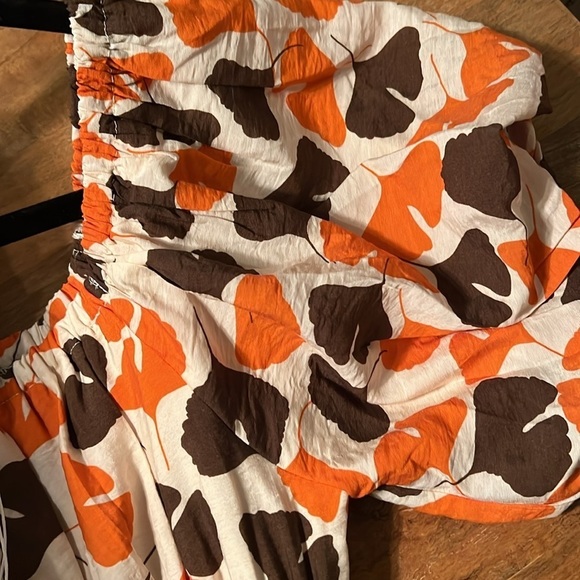 NWT PUFF SLEEVE OFF THE SHOULDER MIDI DRESS IN ORANGE BROWN - Medium - Picture 4 of 7